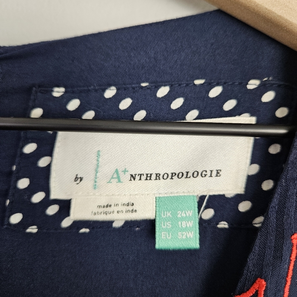 Anthropologie Tanzine Midi Dress Sleeveless Embroidered Floral Boho Navy Red 18W - Picture 11 of 14